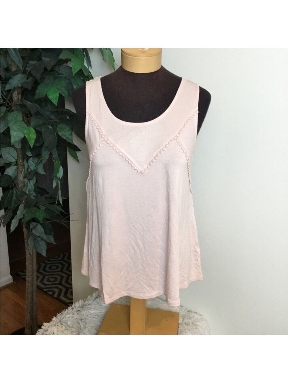 Love,fire pink scoop neck ribbed & Pom Pom detail Woman/Junior Xlarge